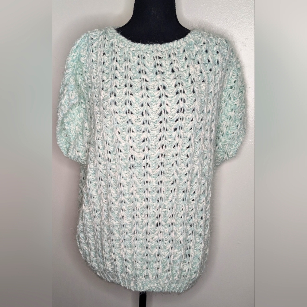 Vintage Custom Classics by MS Open Knit Sweater Women's Sz L Short sleeve Green